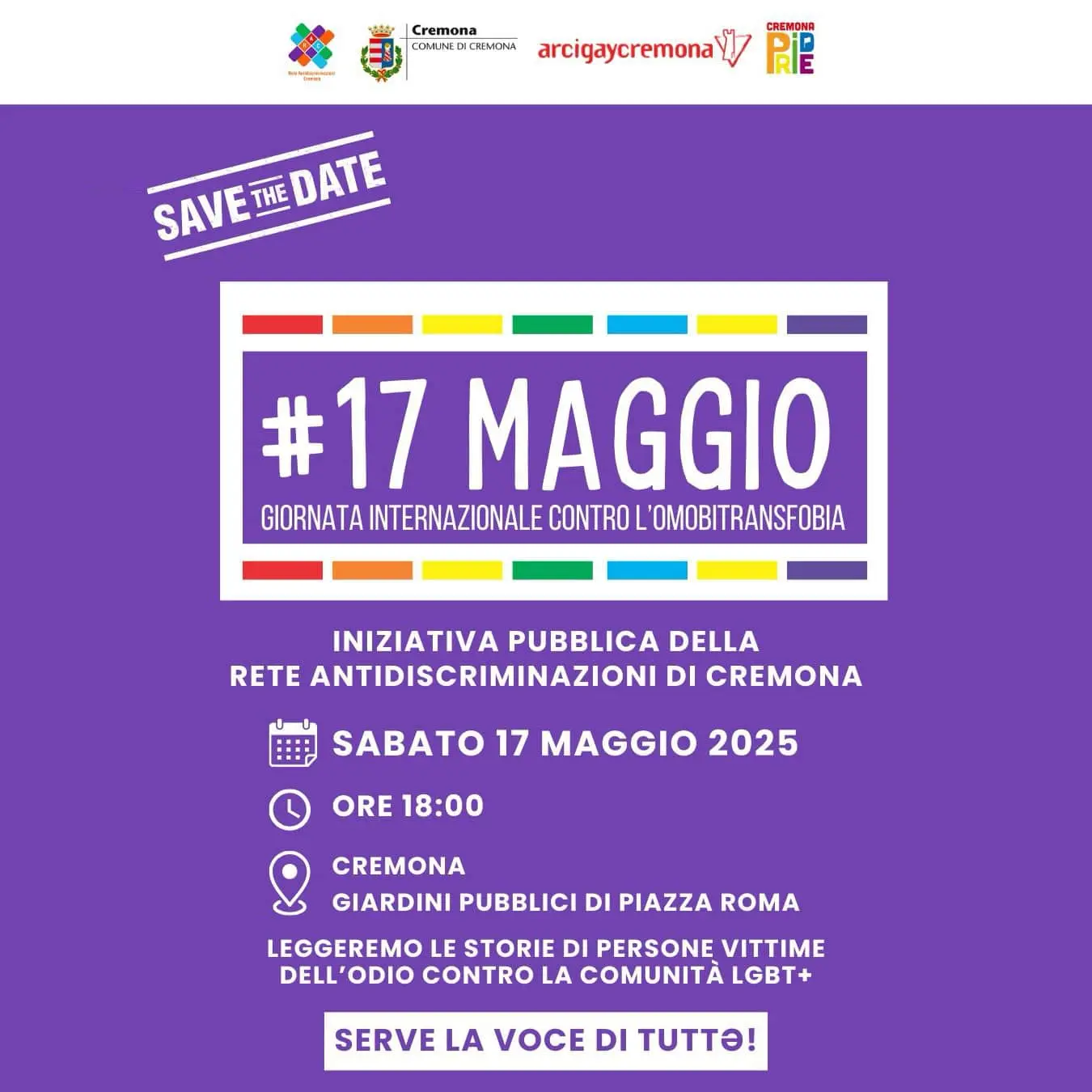 Giornata Internazionele contro l'omotransfobia - 17 maggio 2025