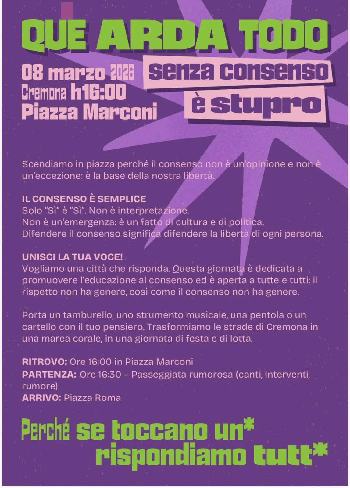 Que Arda Todo - Passeggiata rumorosa per le strade della città - 8 marzo 2026